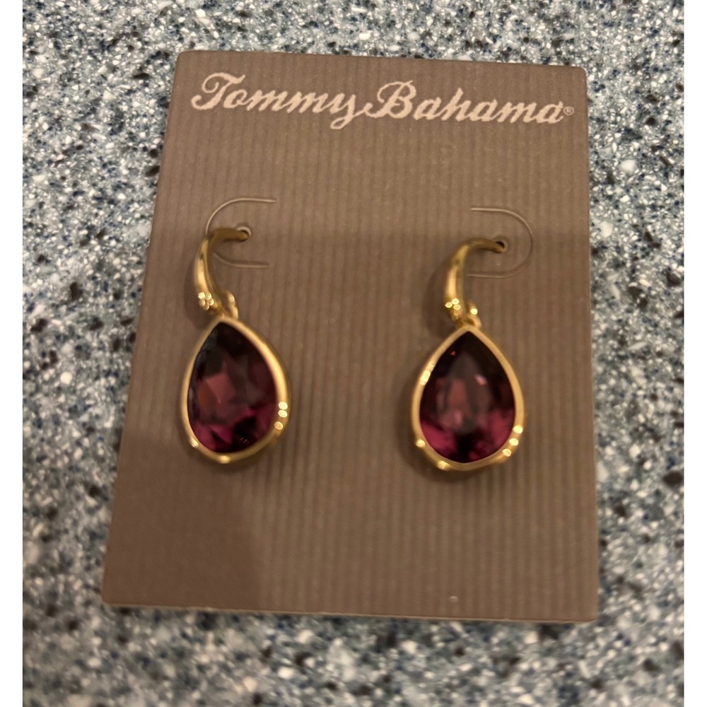 Tommy Bahama Amethyst Swarovski Crystal Teardrop Bevel Edge Earrings THW74586